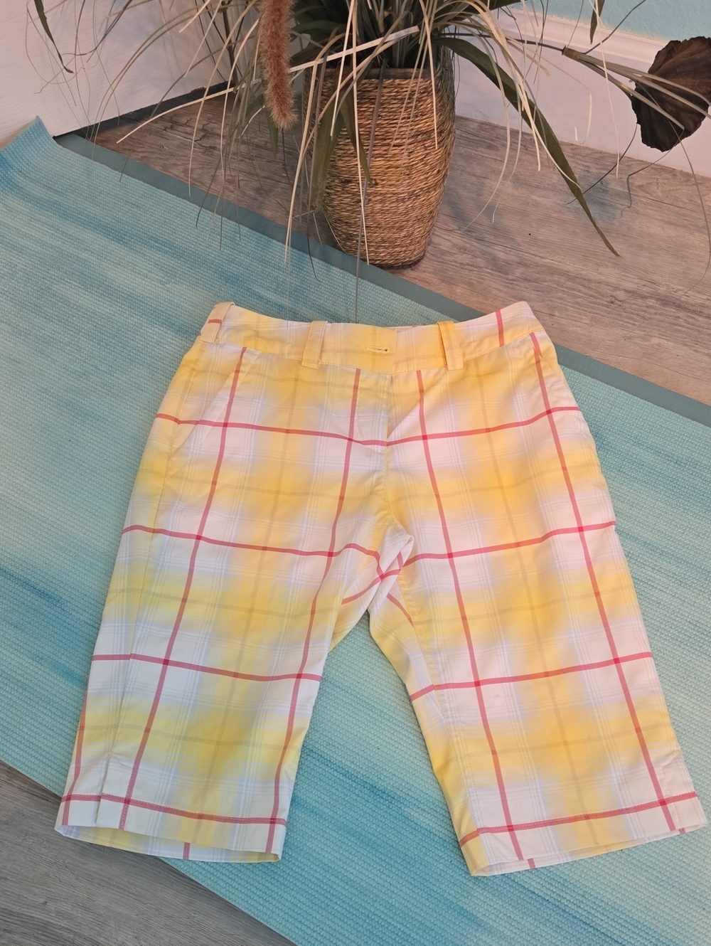 Nike Women's Yellow Plaid Performance Shorts
